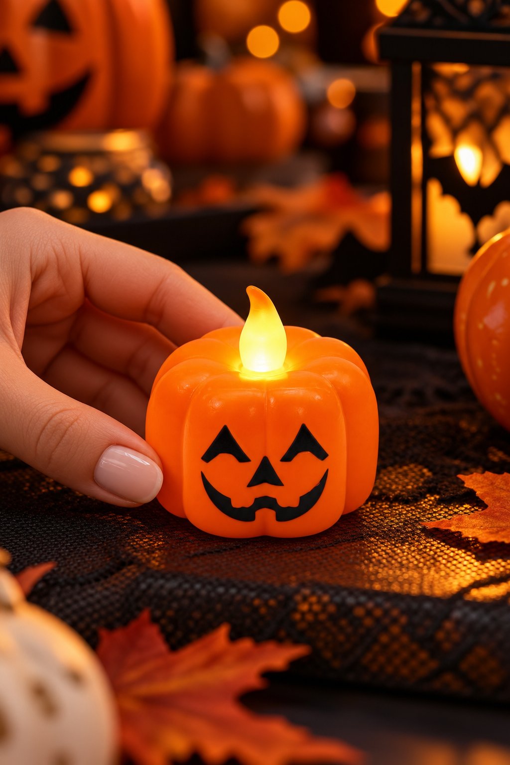 Halloween LED Balkabağı Mum Işıklı Pilli Dekoratif Mum Seti