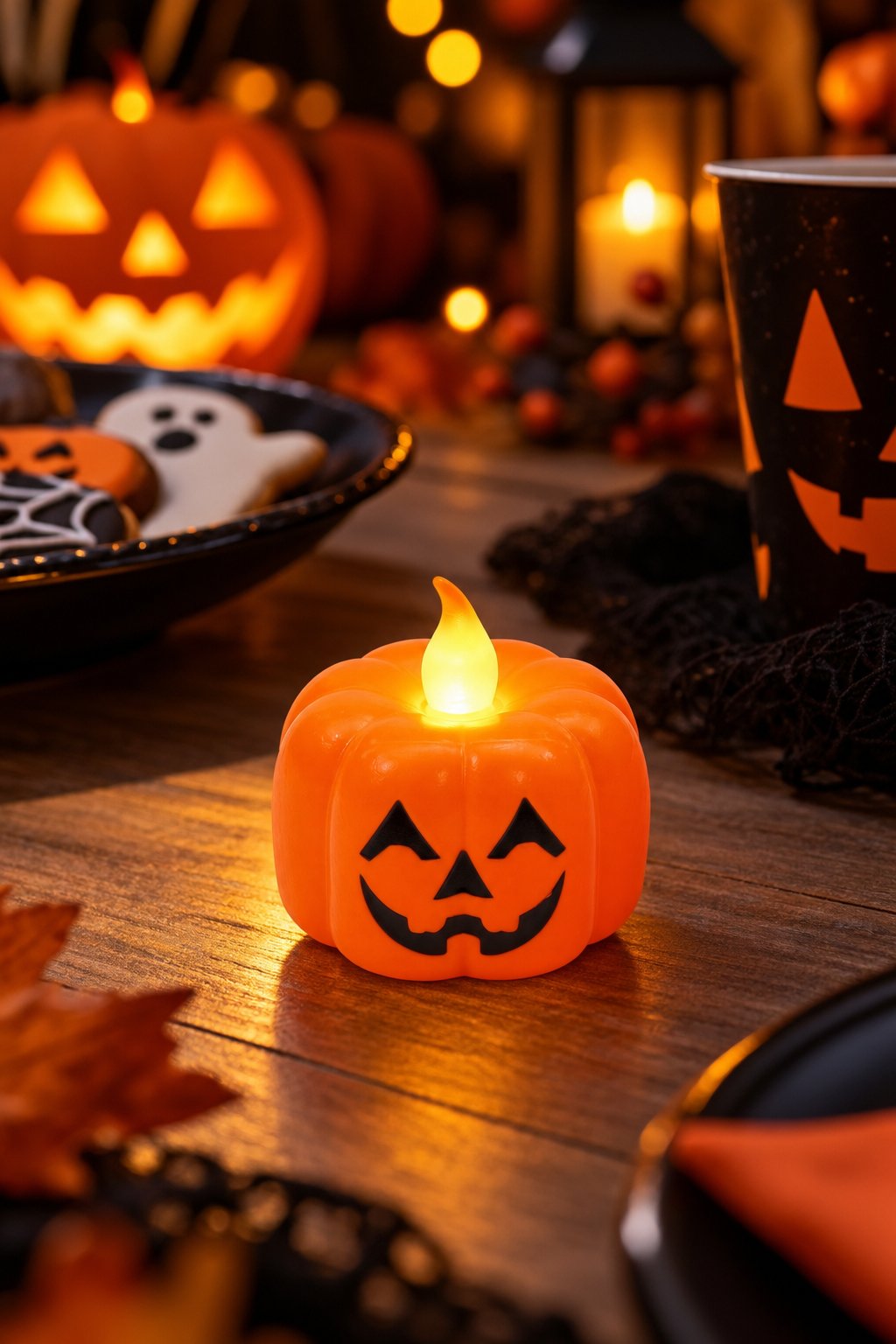 Halloween LED Balkabağı Mum Işıklı Pilli Dekoratif Mum Seti