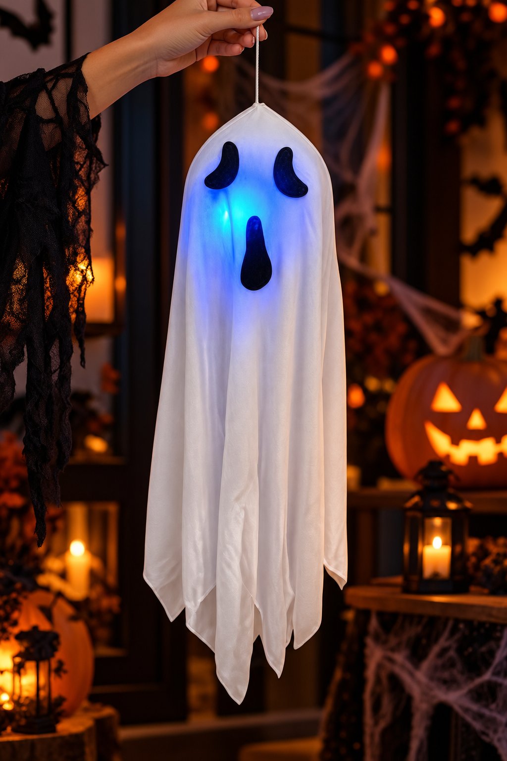 Halloween LED Işıklı Hayalet Süs 47 cm Asma Dekor Cadılar Bayramı