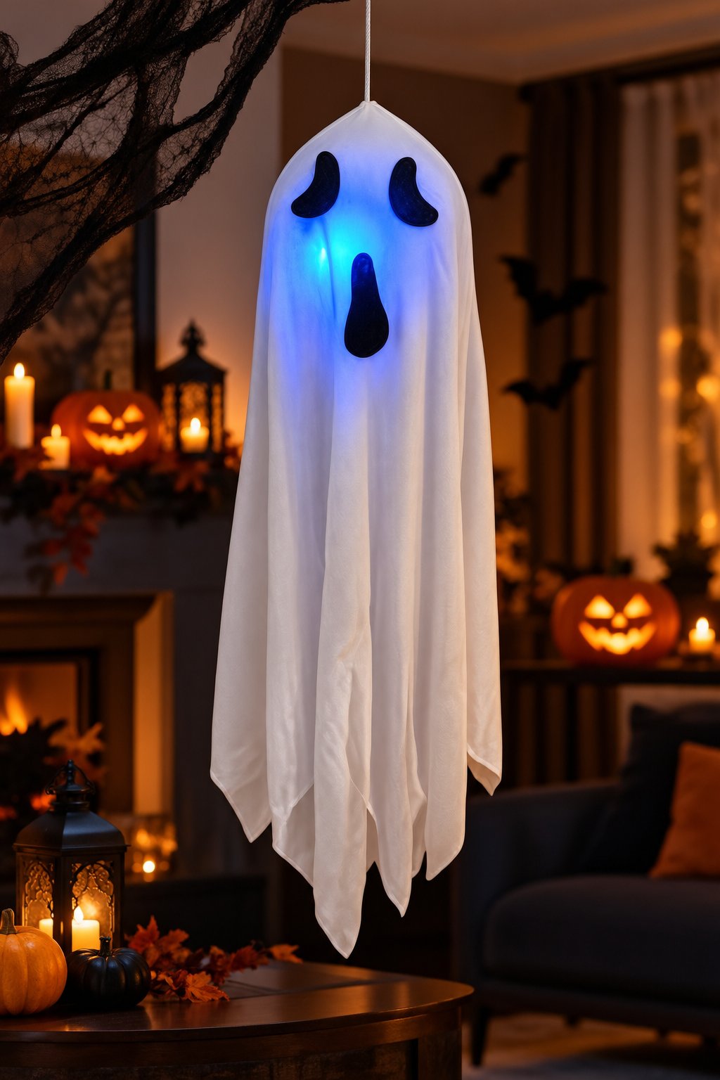 Halloween LED Işıklı Hayalet Süs 47 cm Asma Dekor Cadılar Bayramı