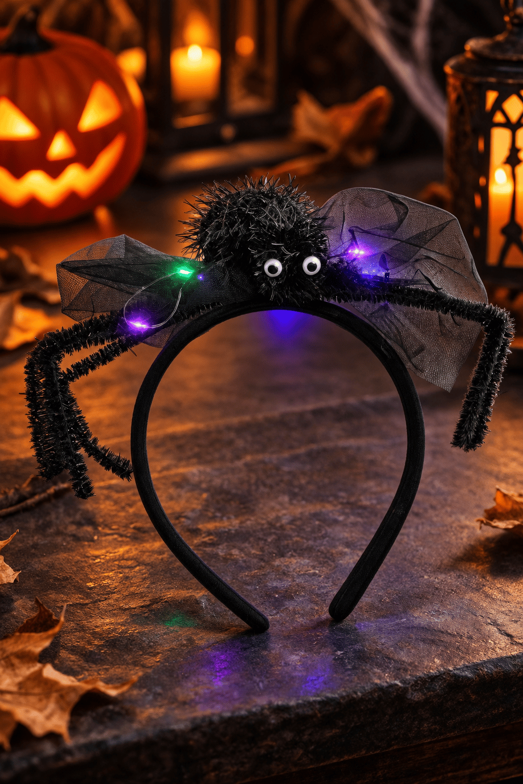 Halloween LED Işıklı Örümcek Siyah Taç Saç Band Cadılar Bayramı