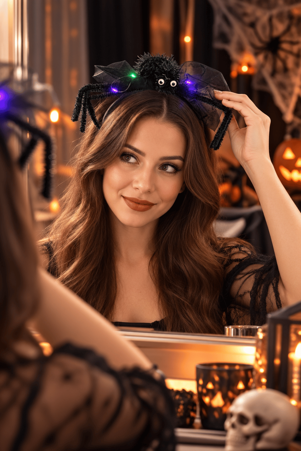Halloween LED Işıklı Örümcek Siyah Taç Saç Band Cadılar Bayramı