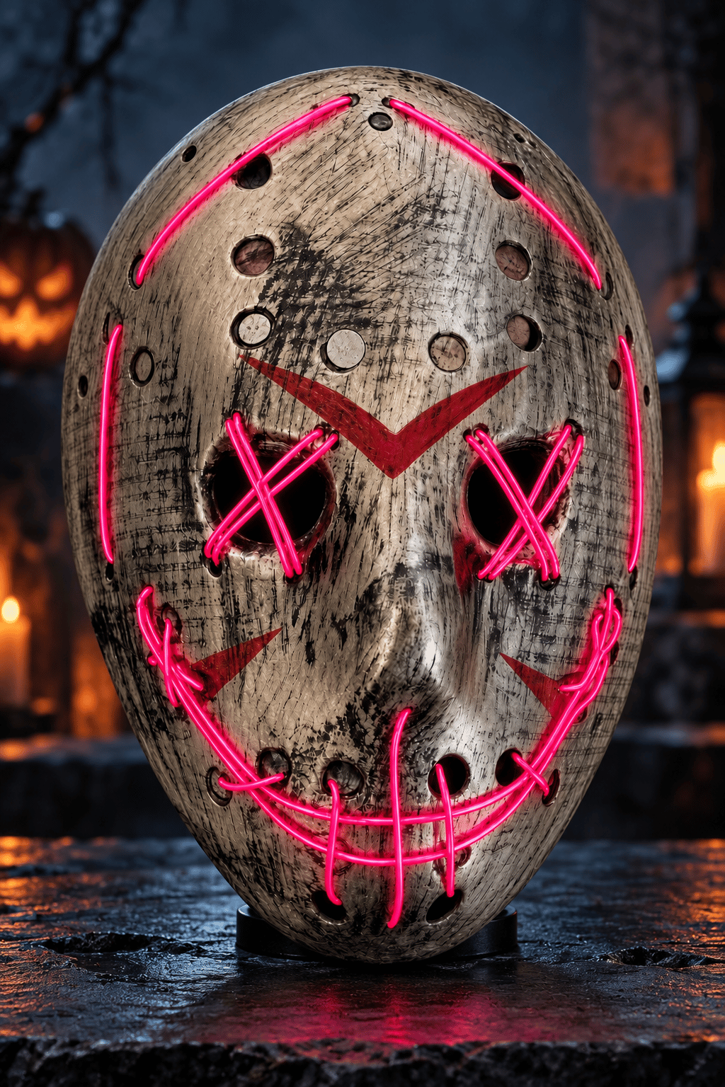 Halloween Maske Fosforlu FUŞYA Işıklı 25CM