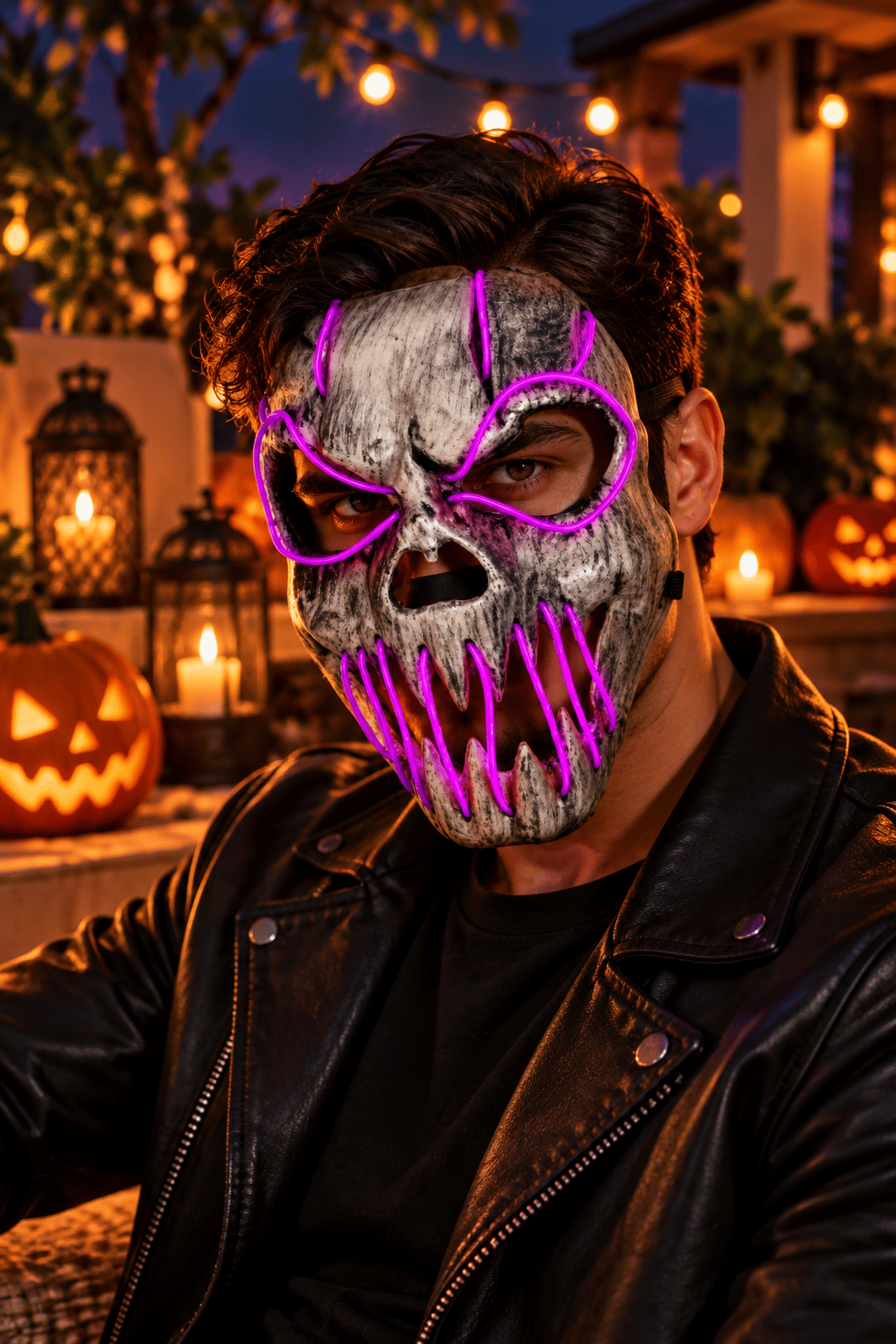Halloween Maske Fosforlu FUŞYA Kuru kafa iskelet Işıklı 23CM