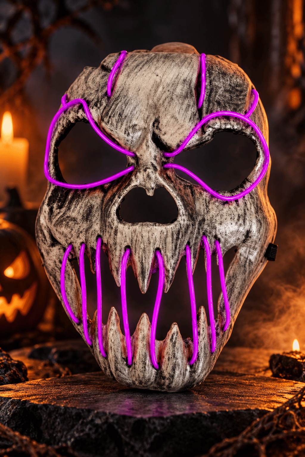 Halloween Maske Fosforlu FUŞYA Kuru kafa iskelet Işıklı 23CM