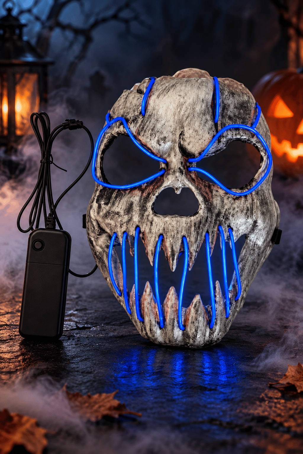 Halloween Maske Fosforlu MAVİ Kuru kafa iskelet Işıklı 23CM