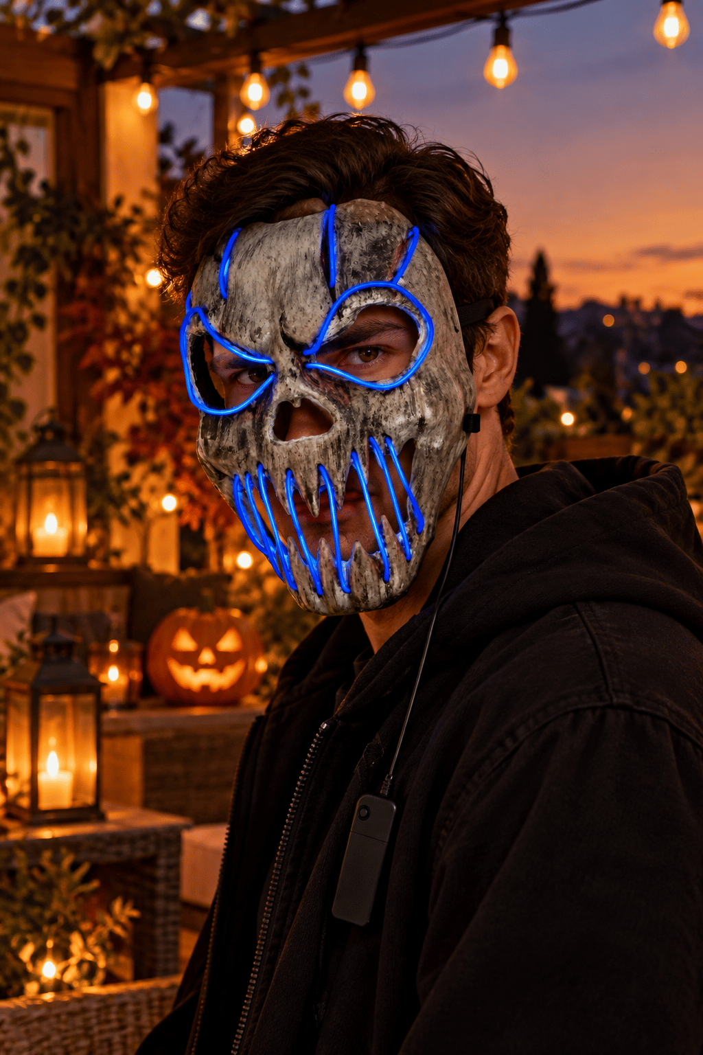 Halloween Maske Fosforlu MAVİ Kuru kafa iskelet Işıklı 23CM