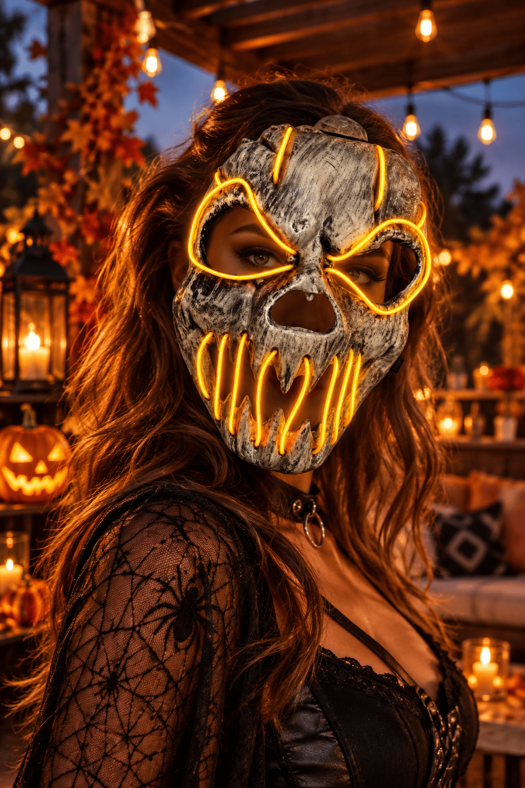 Halloween Maske Fosforlu SARI Kuru kafa iskelet Işıklı 23CM