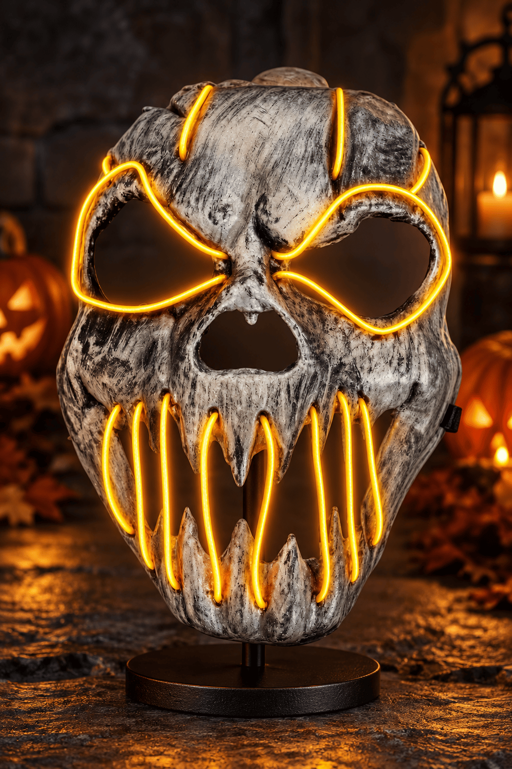 Halloween Maske Fosforlu SARI Kuru kafa iskelet Işıklı 23CM