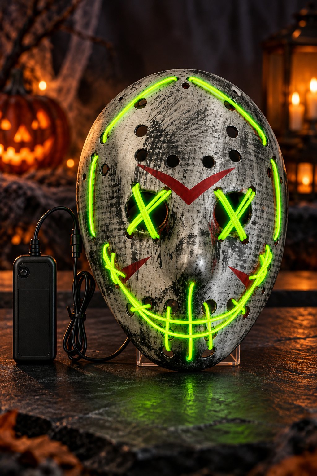 Halloween Maske Fosforlu YEŞİL Işıklı 25CM
