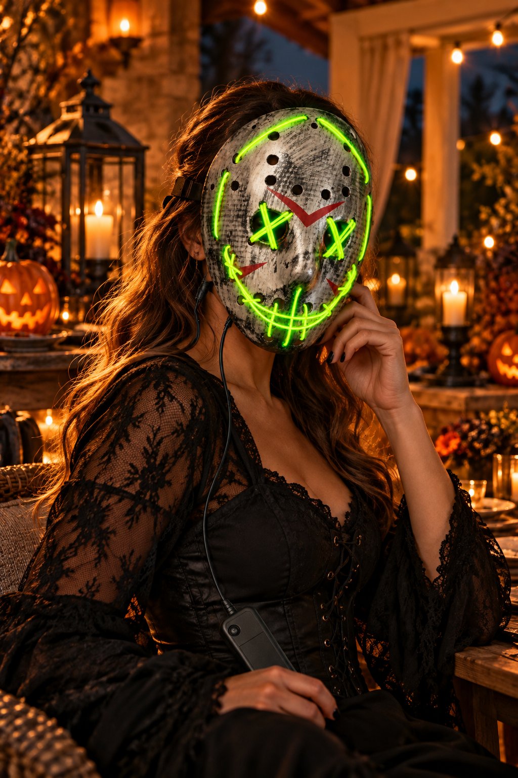 Halloween Maske Fosforlu YEŞİL Işıklı 25CM
