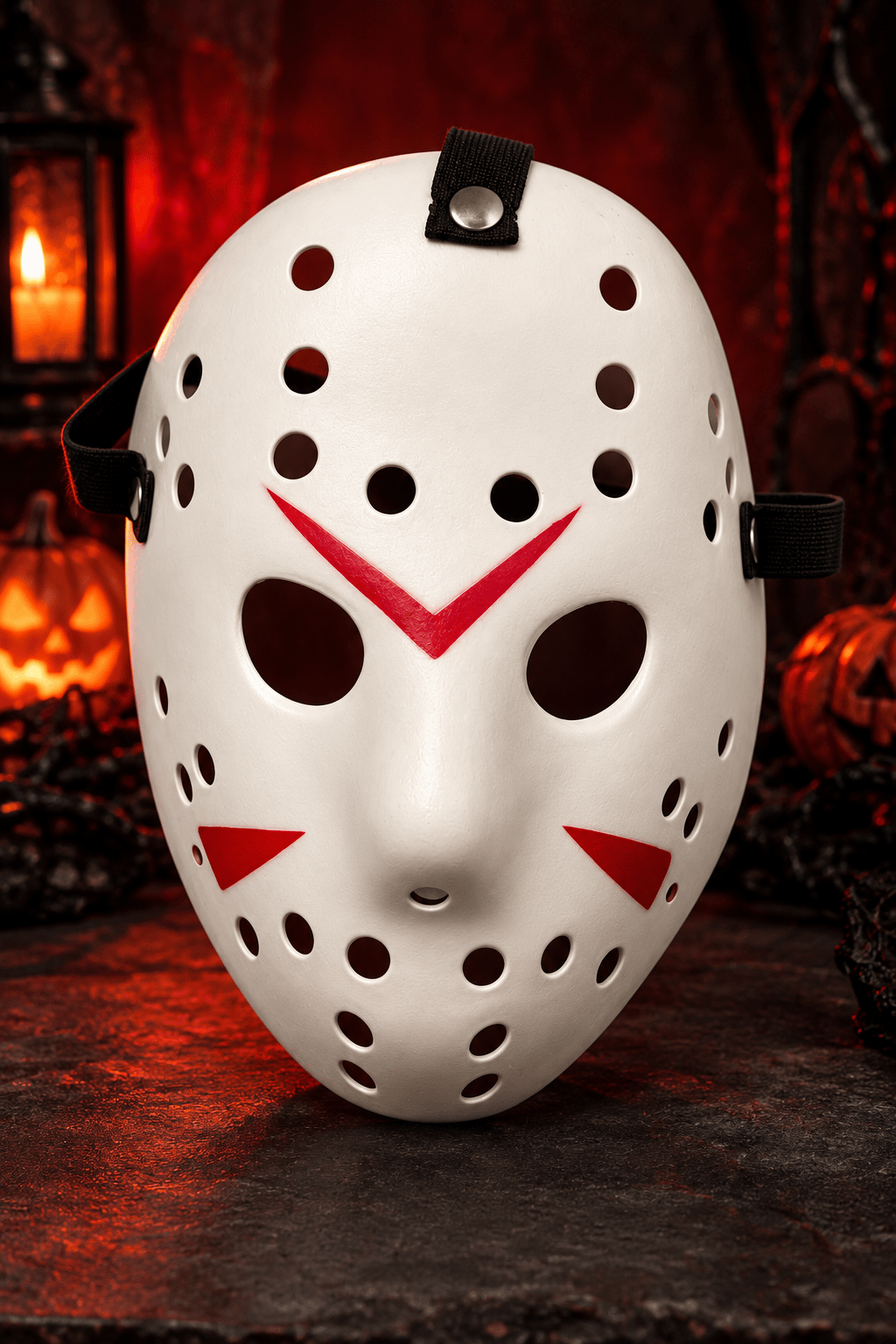 Halloween Maske Jason Kırmızı Şeritli Beyaz