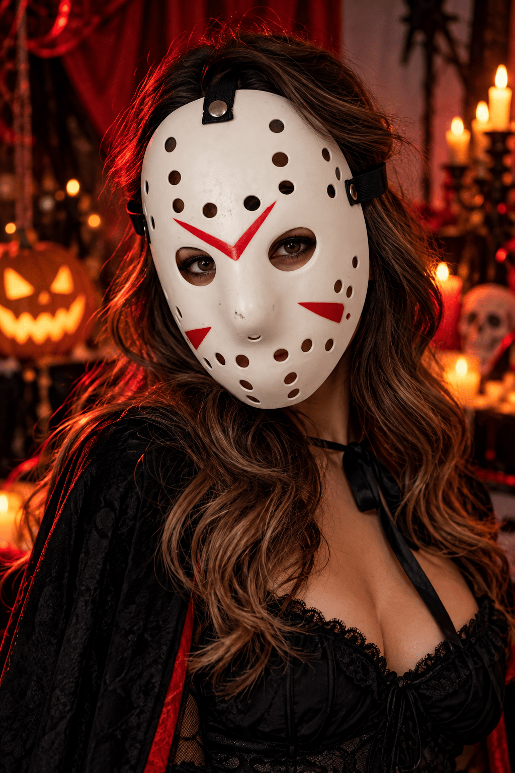 Halloween Maske Jason Kırmızı Şeritli Beyaz