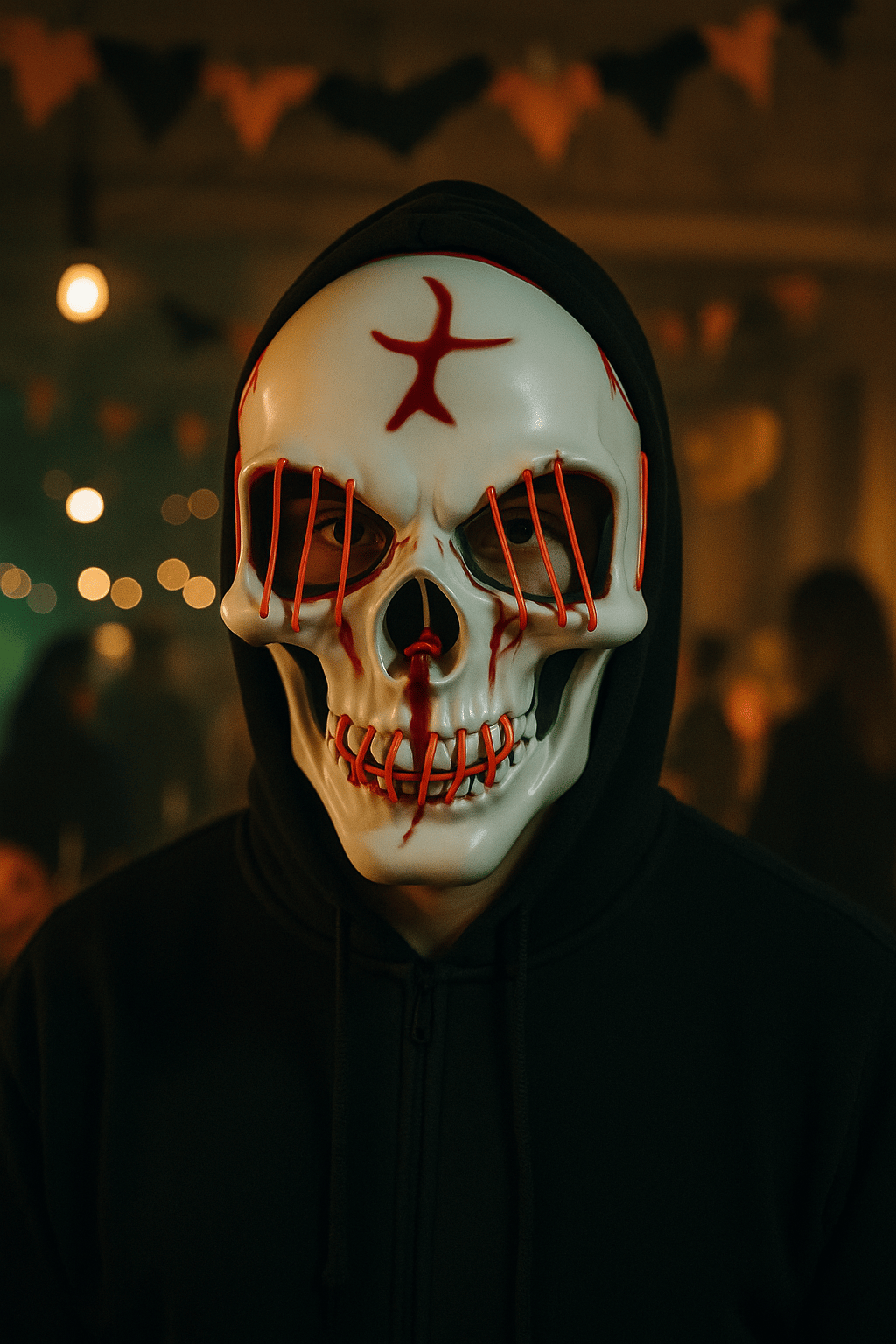 Halloween Maske Kuru kafa Işıklı Fosforlu Turuncu