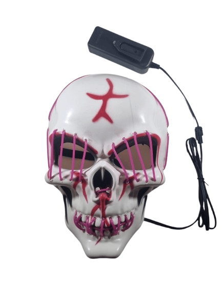 Halloween Maske Kuru kafa Işıklı Fuşya Teller   