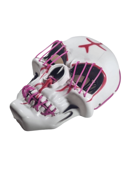 Halloween Maske Kuru kafa Işıklı Fuşya Teller   