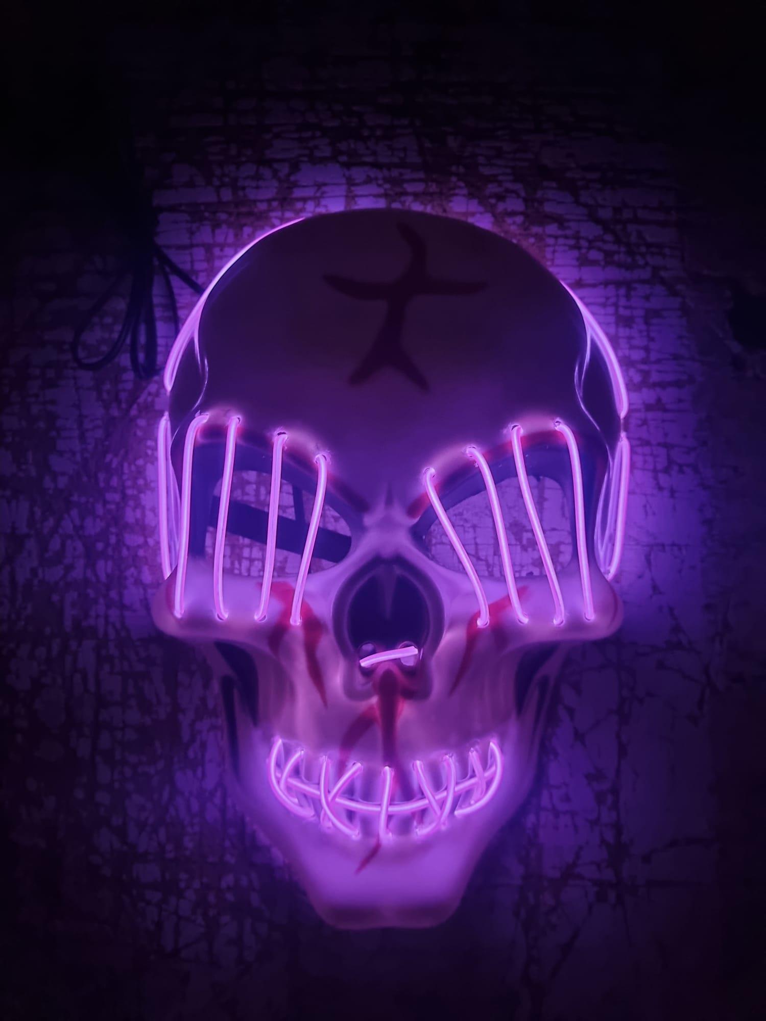 Halloween Maske Kuru kafa Işıklı Fuşya Teller   