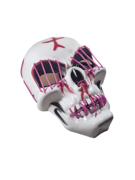 Halloween Maske Kuru kafa Işıklı Fuşya Teller   