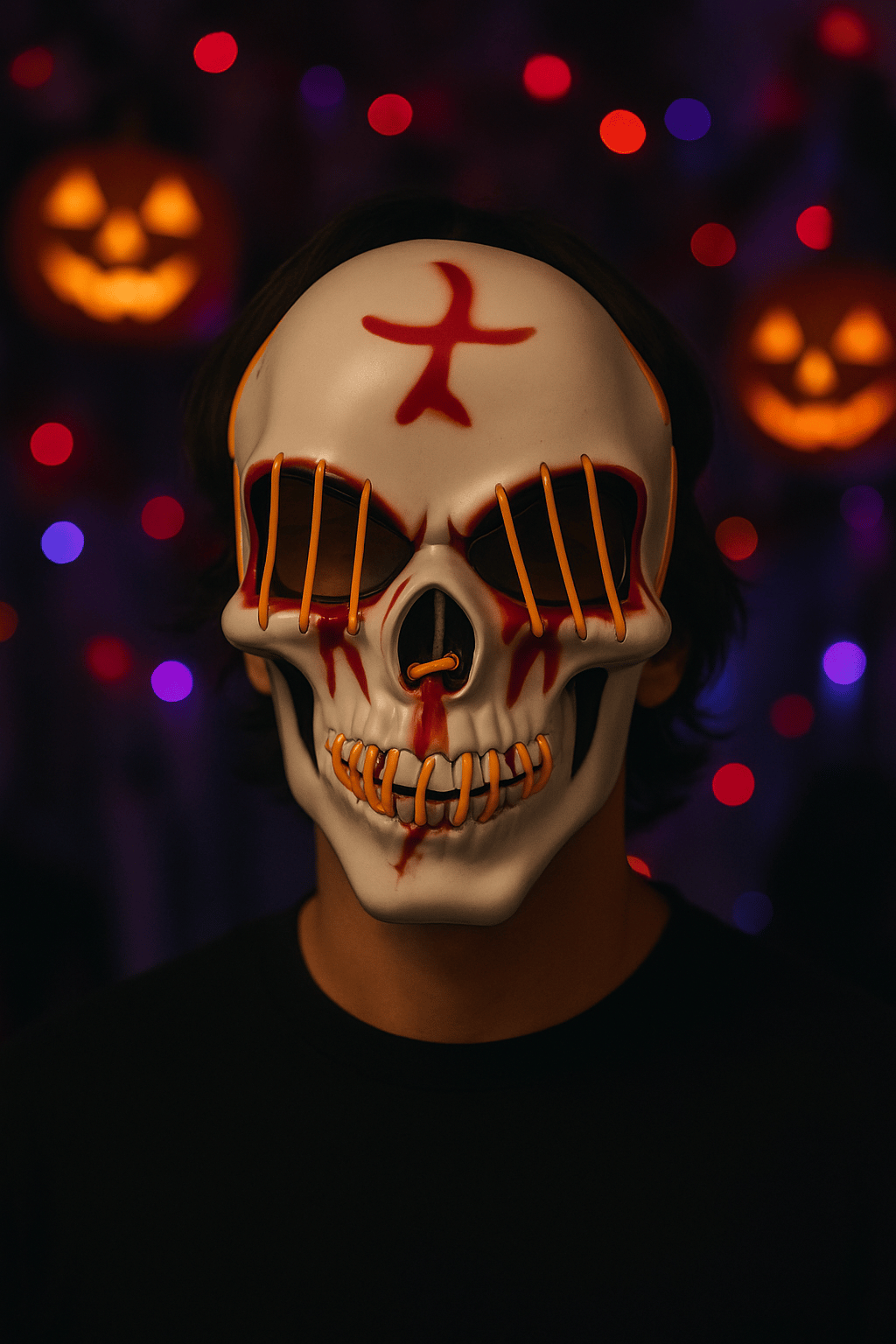 Halloween Maske Kuru kafa Işıklı Sarı Teller