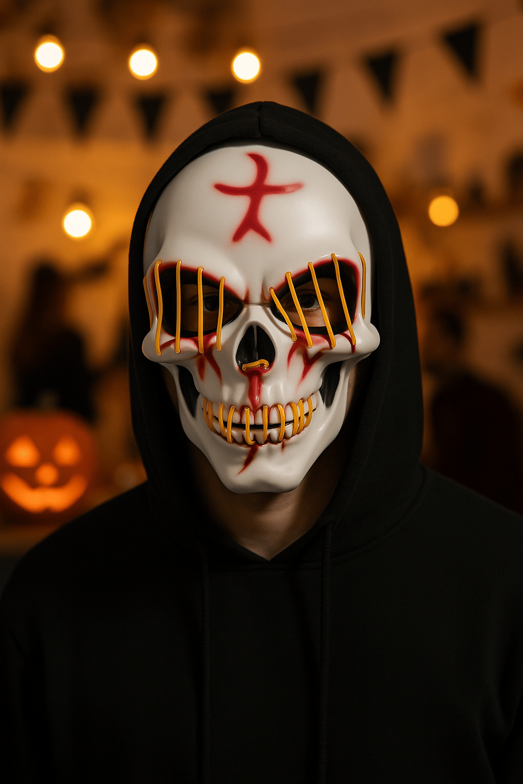 Halloween Maske Kuru kafa Işıklı Sarı Teller
