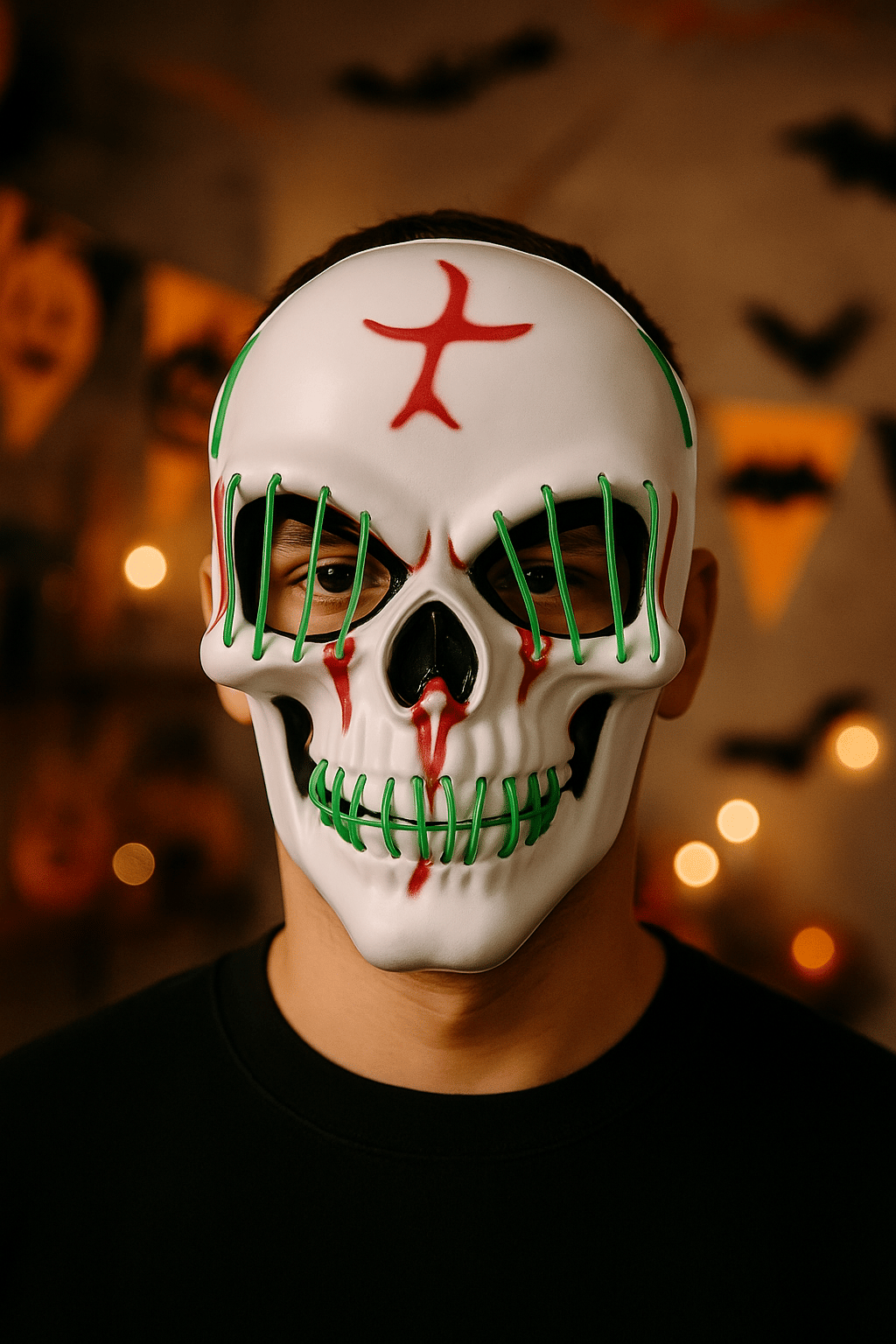 Halloween Maske Kuru kafa Işıklı Yeşil Teller