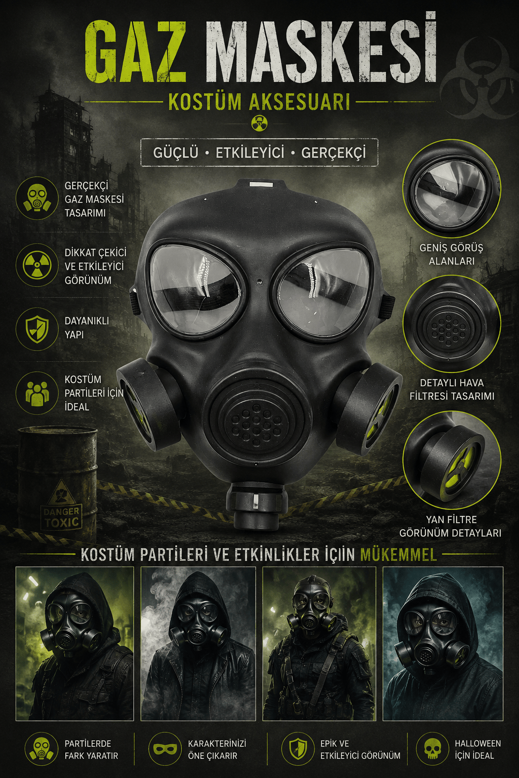 Halloween Maske Plastik Gaz Maskesi