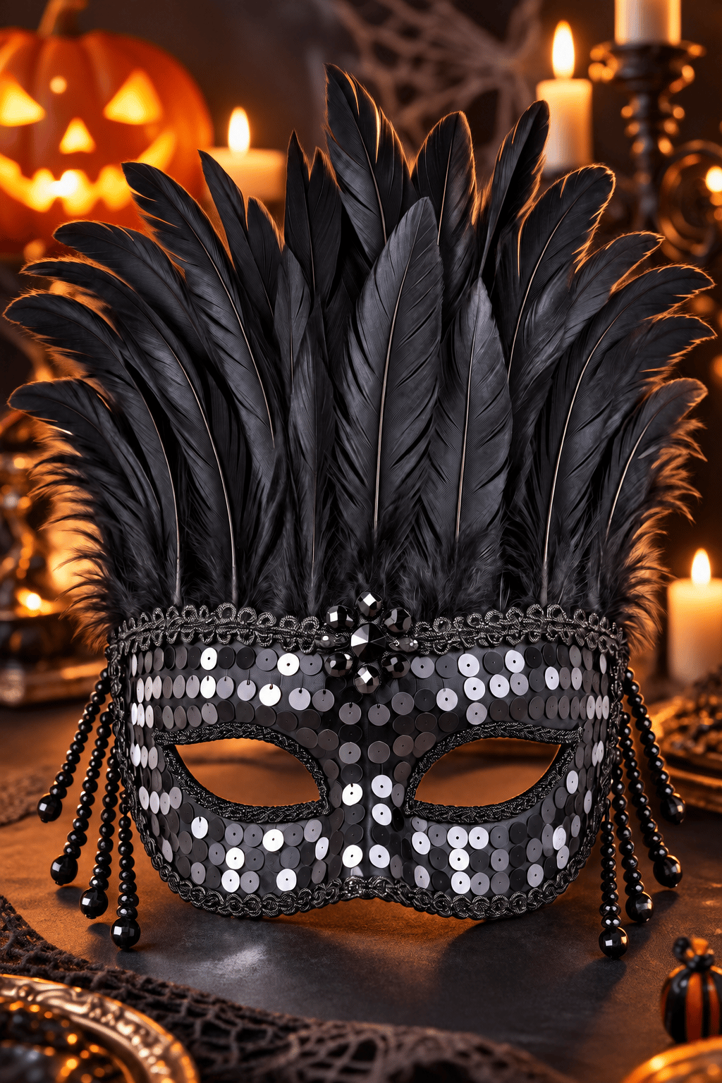 Halloween Maske Tüylü Parlak taş ve payet cadılar bayramı