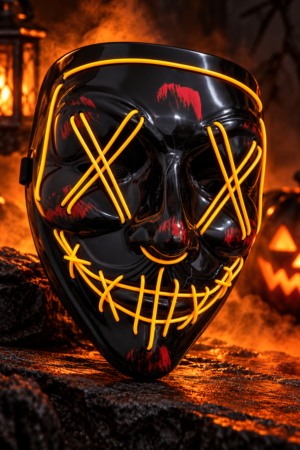 Halloween Maske Vendetta Neon Turuncu Işıklı 21 CM