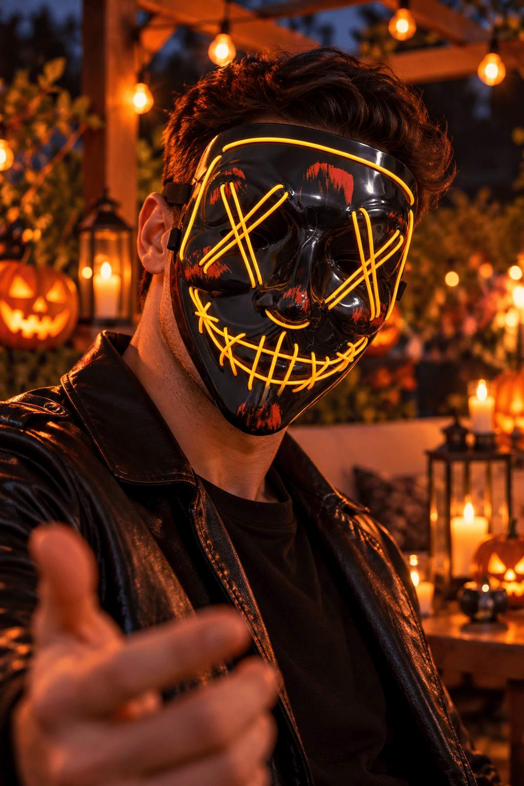 Halloween Maske Vendetta Neon Turuncu Işıklı 21 CM