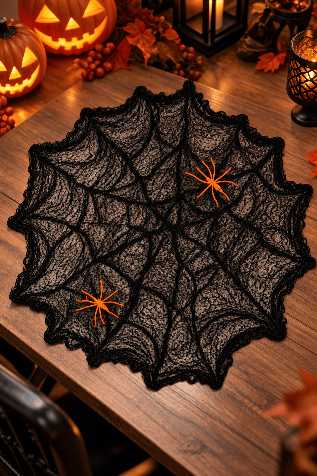 Halloween Örümcek Ağı Siyah Dekor Süsü 2 Örümcekli Cadılar Bayramı