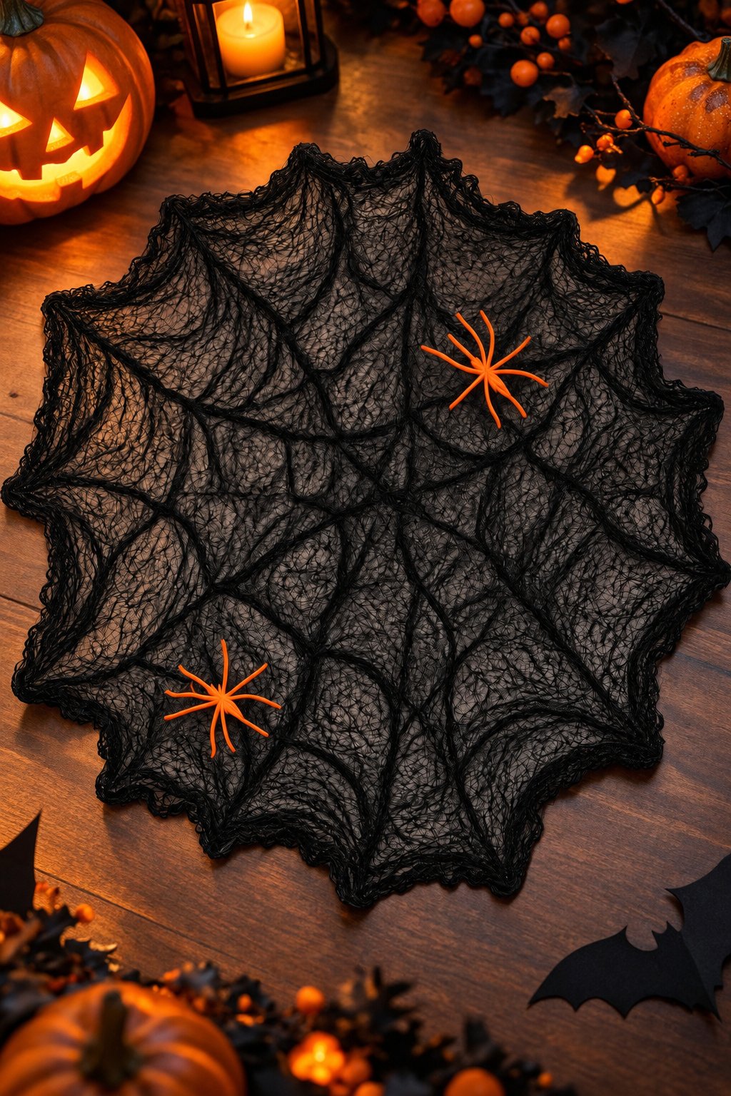 Halloween Örümcek Ağı Siyah Dekor Süsü 2 Örümcekli Cadılar Bayramı