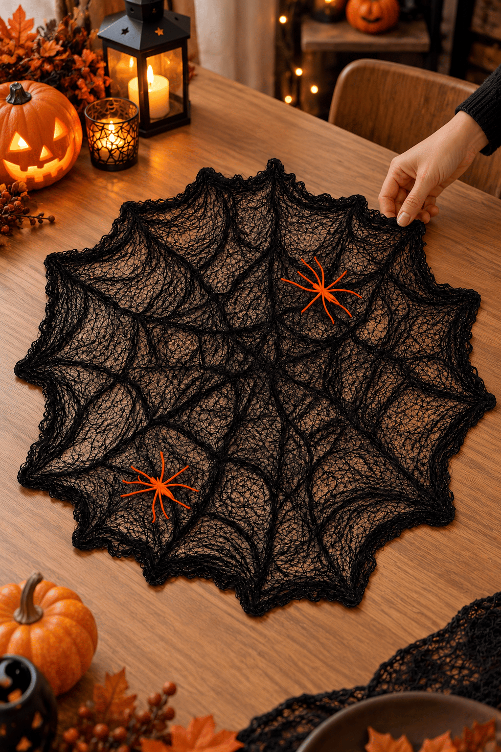 Halloween Örümcek Ağı Siyah Dekor Süsü 2 Örümcekli Cadılar Bayramı