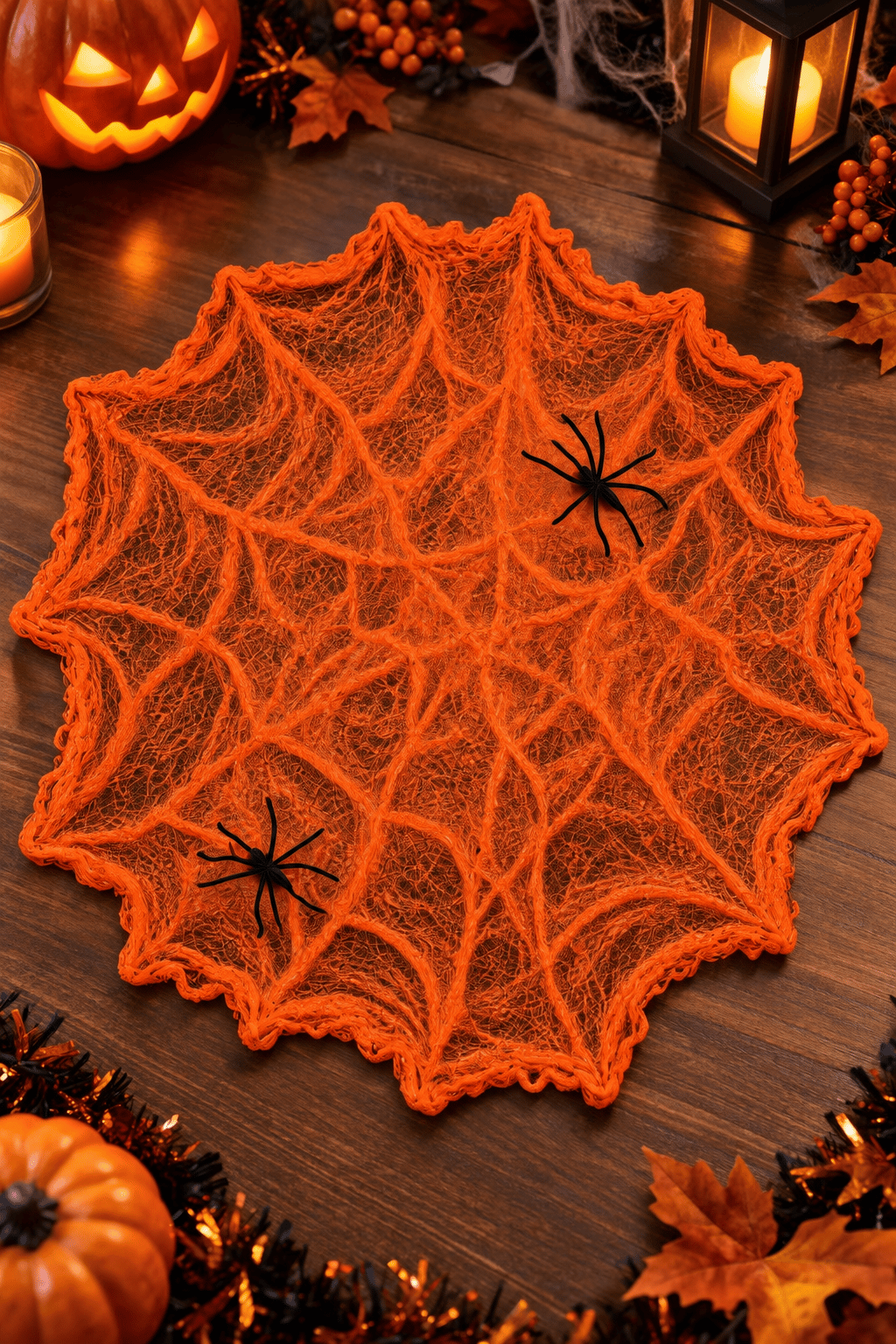 Halloween Örümcek Ağı turuncu Dekor Süsü 2 Örümcekli Cadılar Bayramı