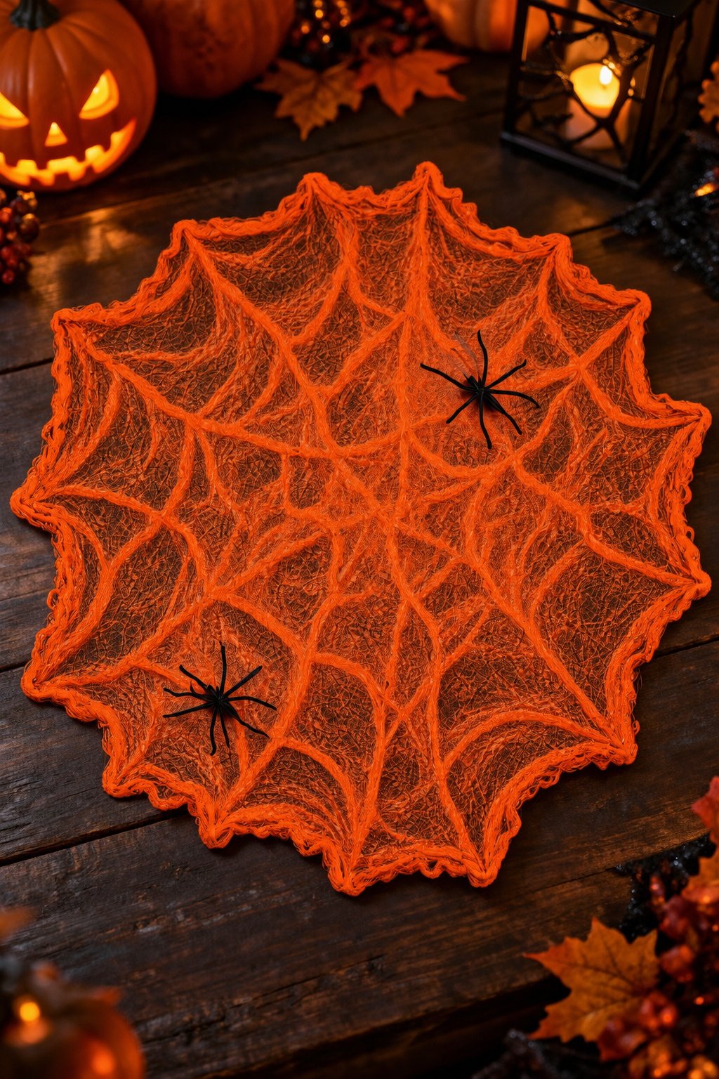 Halloween Örümcek Ağı turuncu Dekor Süsü 2 Örümcekli Cadılar Bayramı