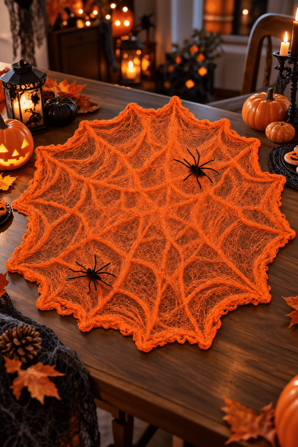 Halloween Örümcek Ağı turuncu Dekor Süsü 2 Örümcekli Cadılar Bayramı