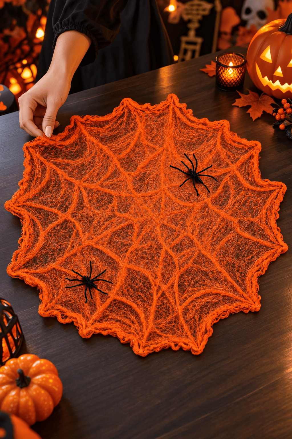 Halloween Örümcek Ağı turuncu Dekor Süsü 2 Örümcekli Cadılar Bayramı