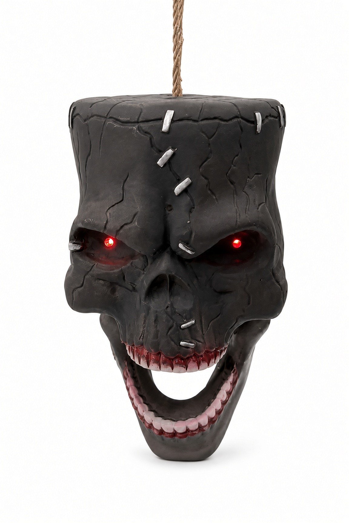 Halloween Sesli ve Kırmızı Işıklı Asılabilir Korkunç Kuru Kafa Cadılar Bayramı