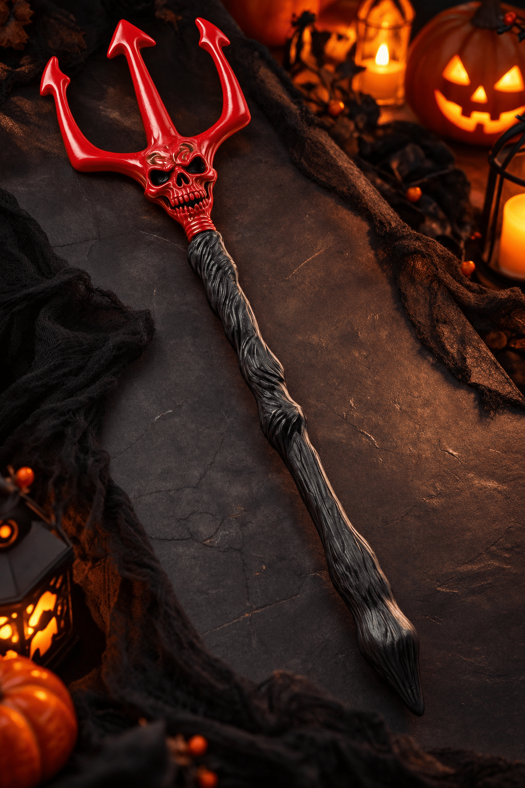 Halloween Şeytan Asası 61 cm Kırmızı Üç Uçlu Plastik  Cadılar Bayramı
