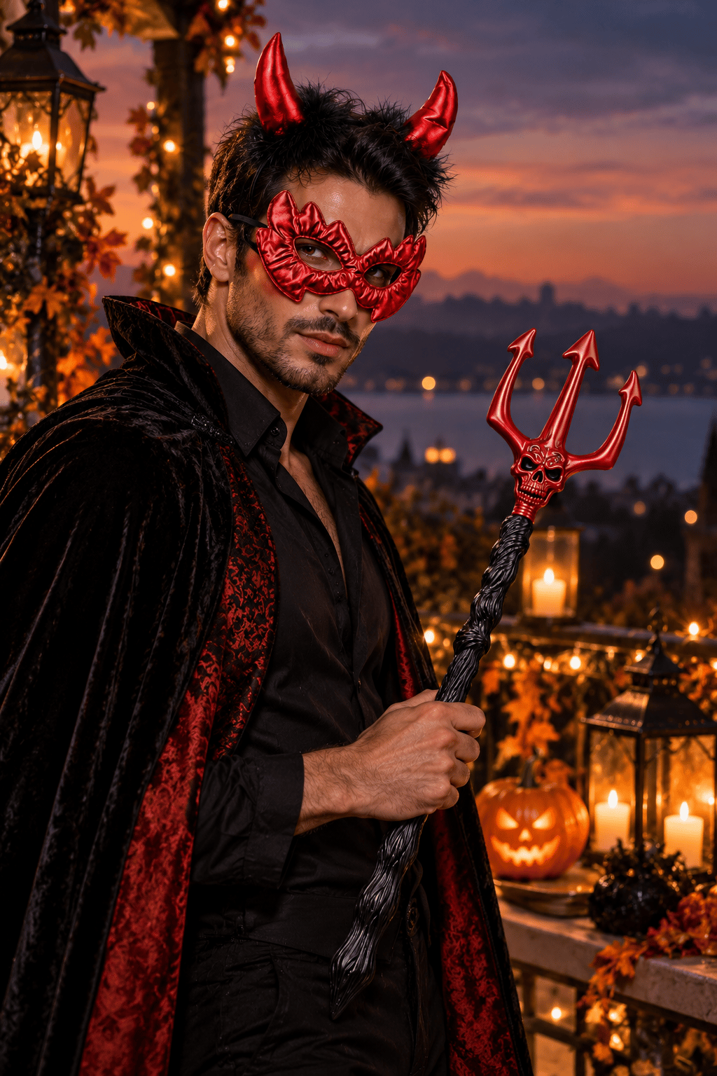 Halloween Şeytan mızrağı 61cm +saten  şeytan gözlük taç seti