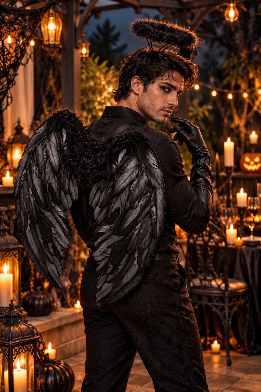 Halloween Siyah 60X45 melek kanadı+siyah hareli melek tacı+Siyah saten uzun eldiven