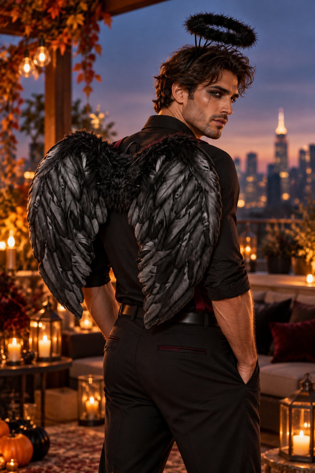 Halloween Siyah 60X45 melek kanadı+siyah hareli melek tacı 2li set