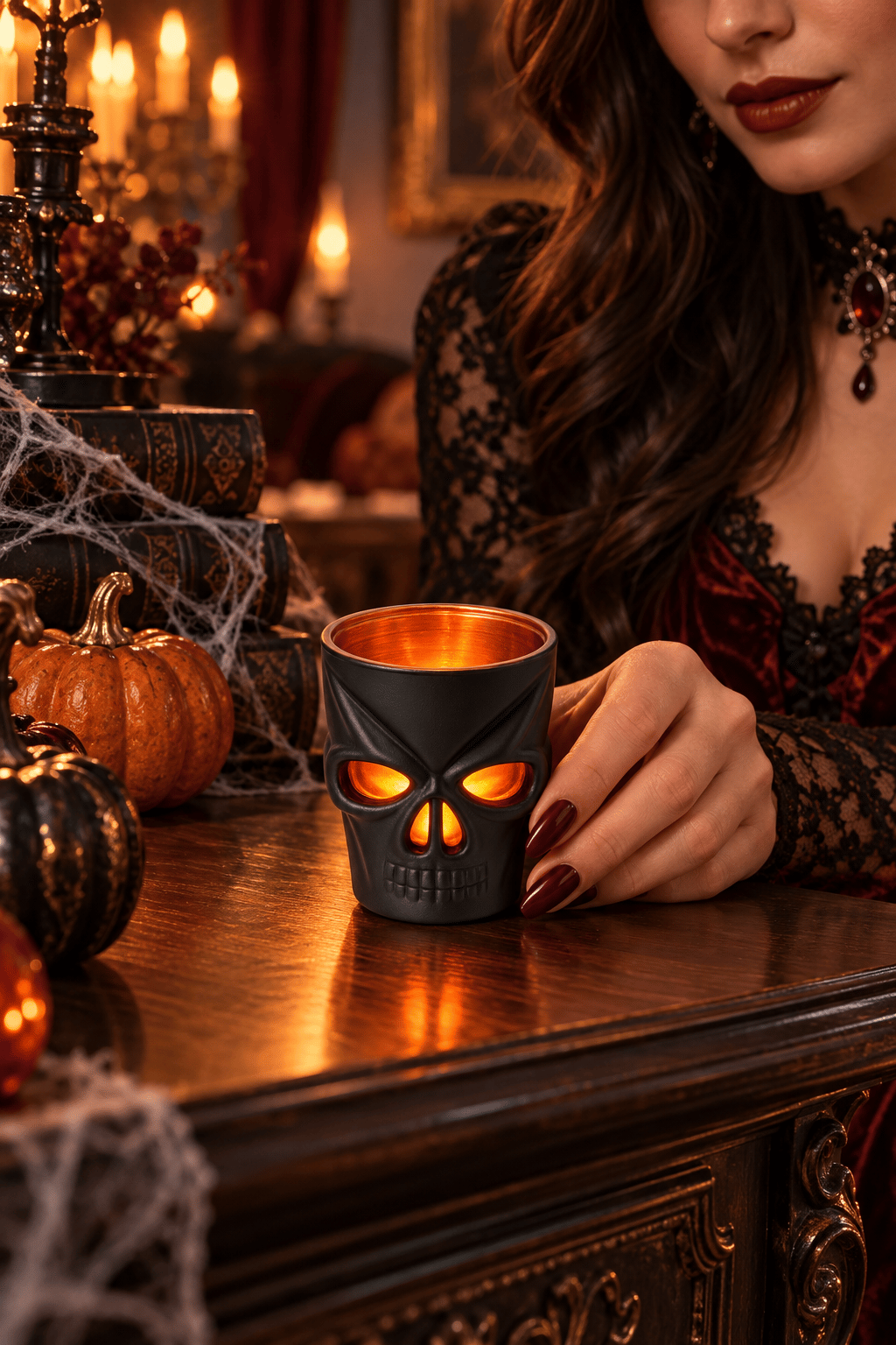 Halloween Siyah Led Işıklı Kuru Kafa Bardak Kafatası Tasarımlı