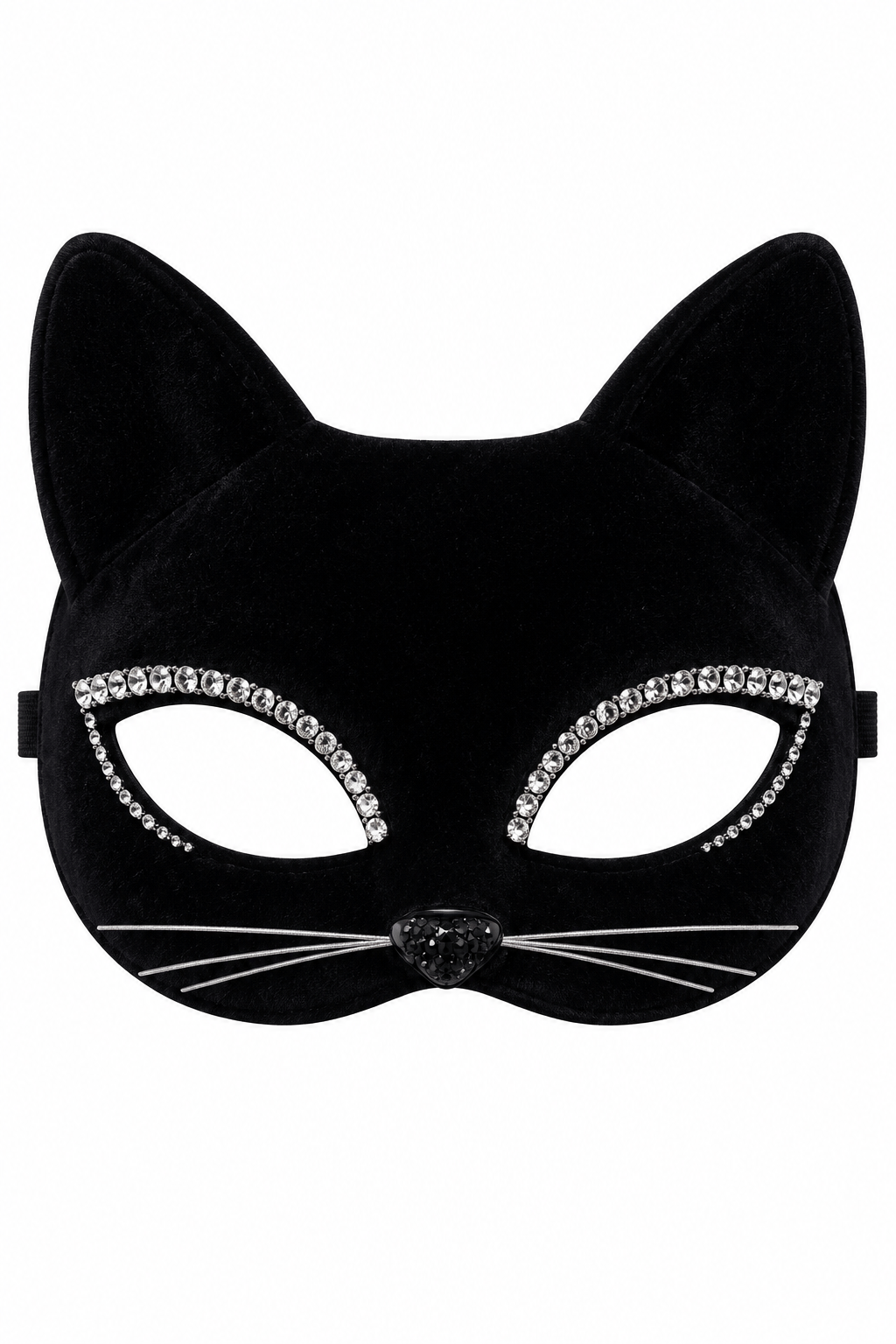 Halloween Siyah Taşlı Kadife Bıyıklı Kedi Maske Cadılar Bayramı