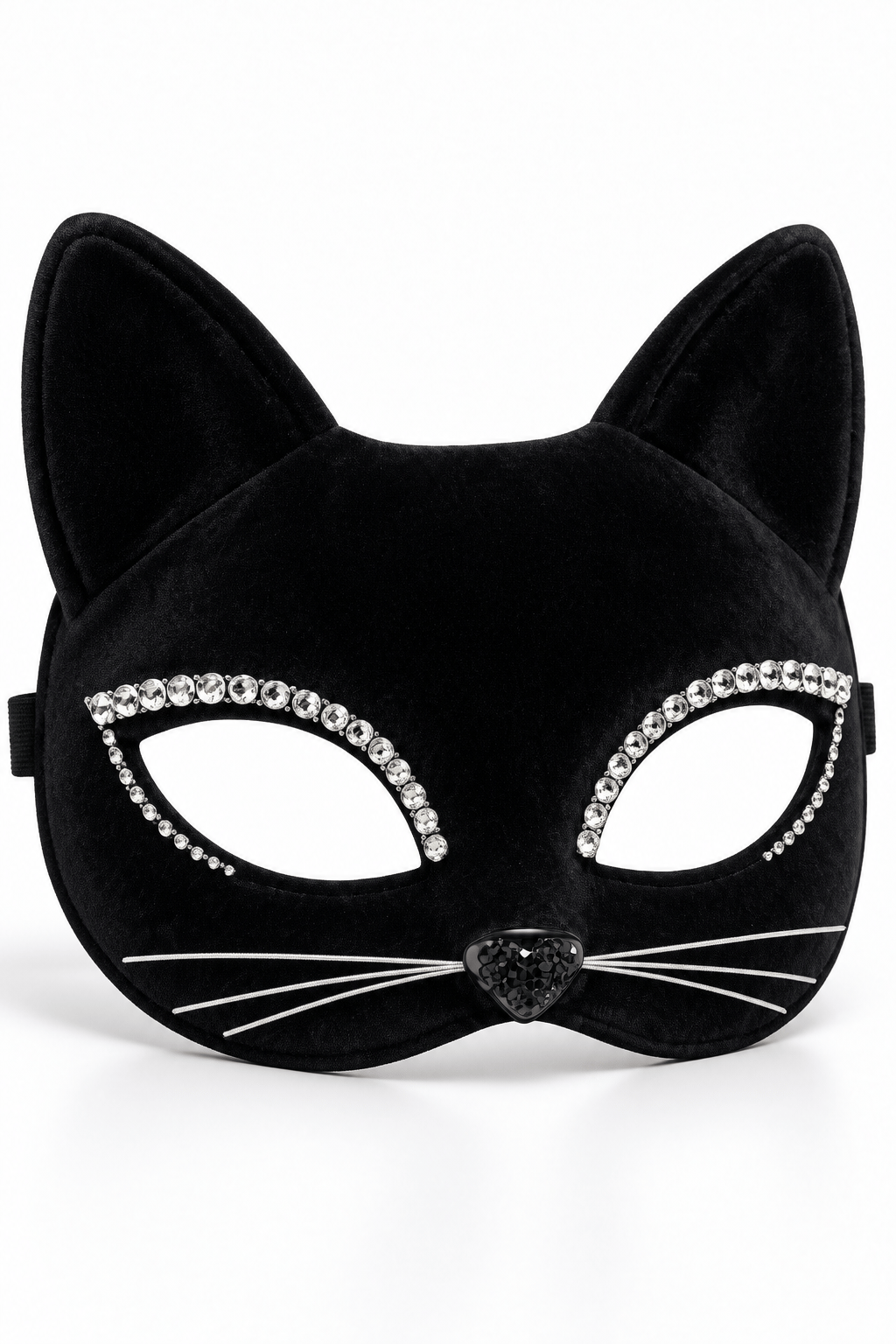 Halloween Siyah Taşlı Kadife Bıyıklı Kedi Maske Cadılar Bayramı