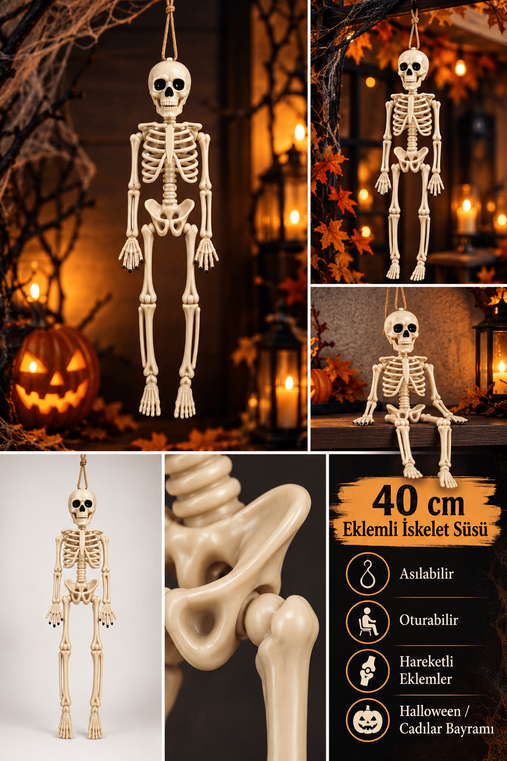 Halloween Süsü 40 Cm Asılabilir İskelet  Dekoratif Korku Parti Süsü