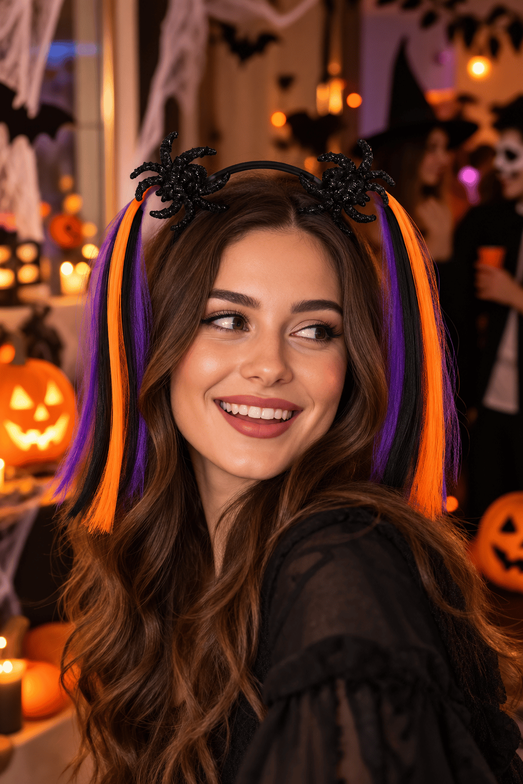 Halloween Taç Saçlı Siyah Turuncu Mor örümcek Cadılar Bayramı