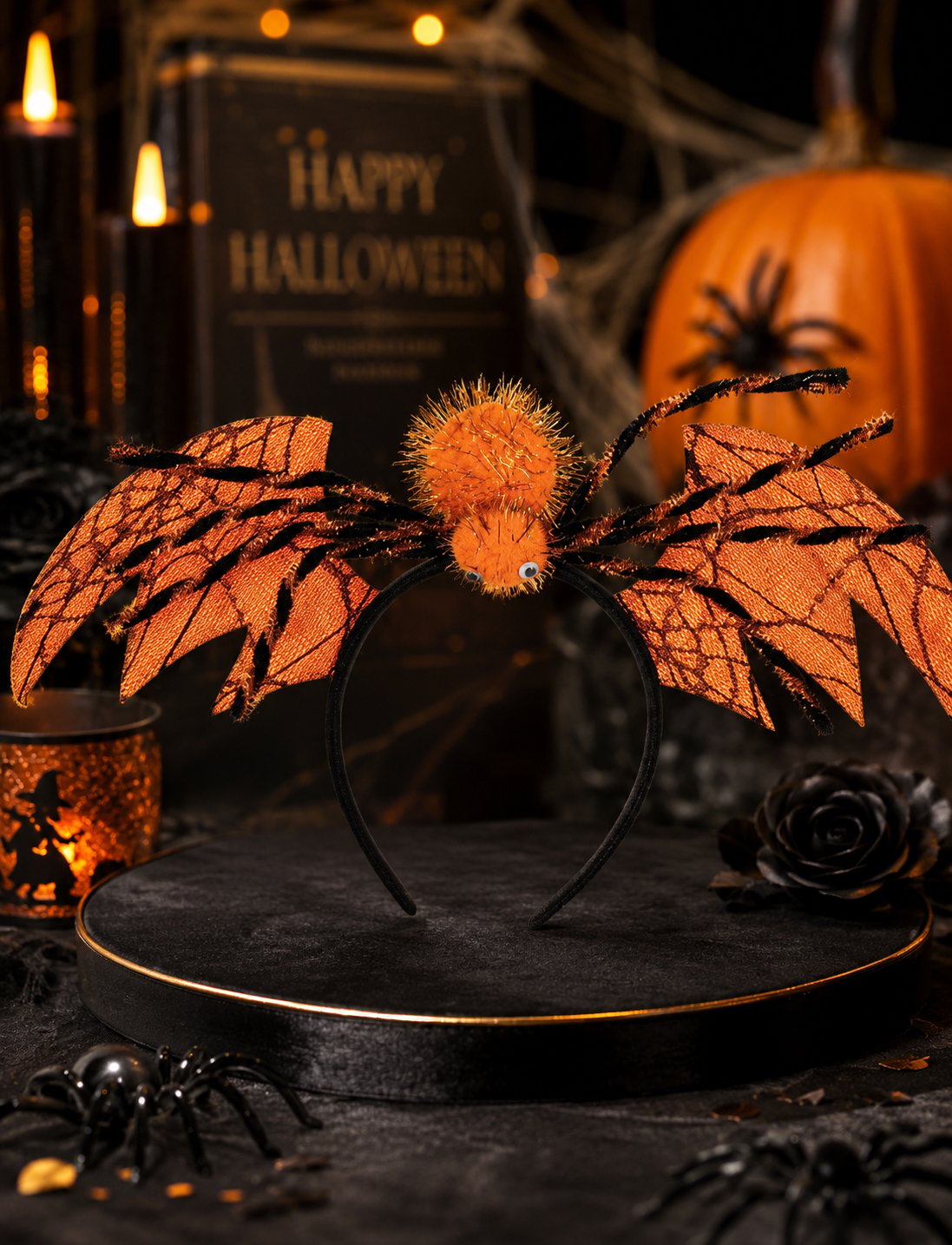 Halloween Taç Turuncu Yarasa Kanatlı örümcekli