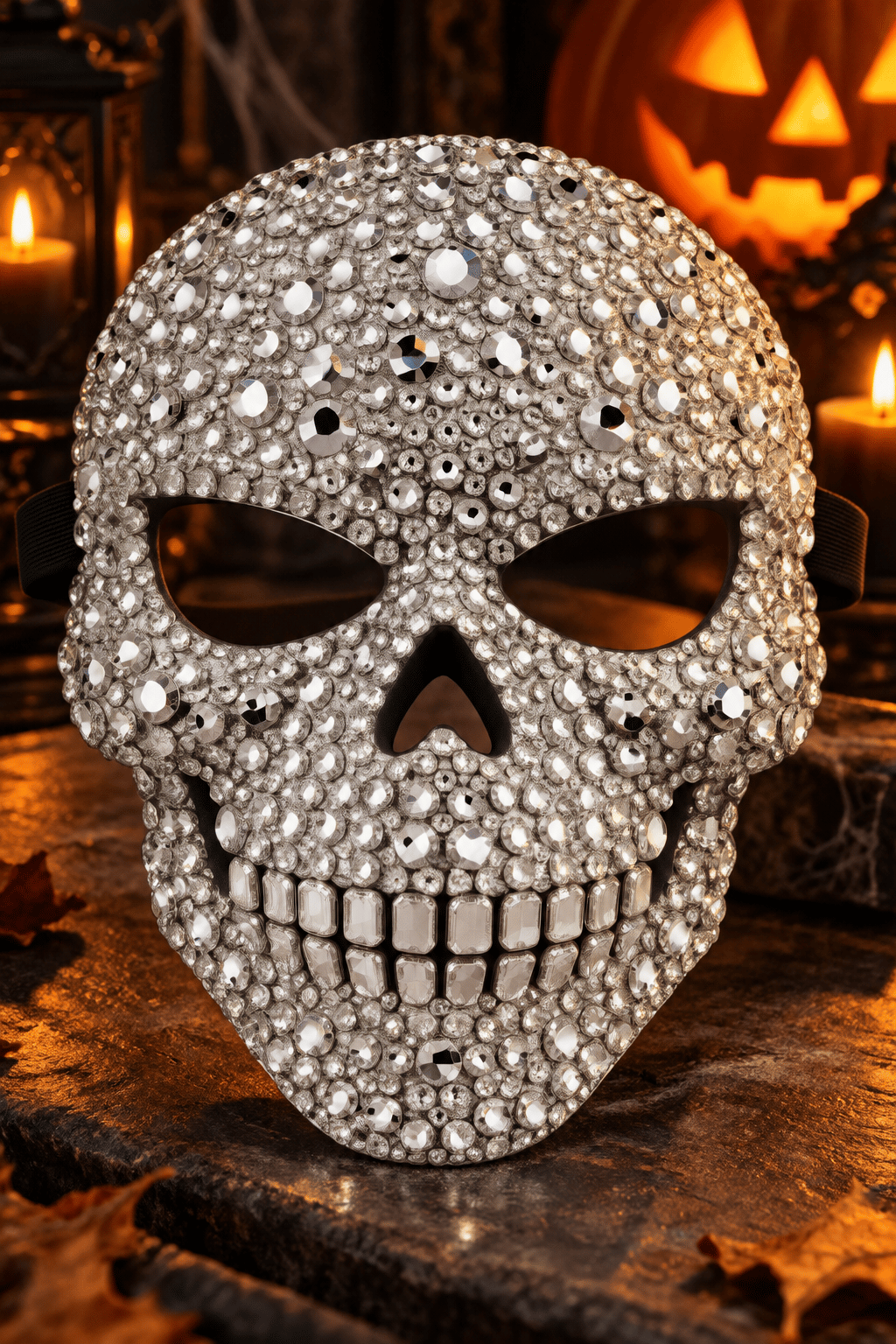 Halloween Taşlı Lüx Kuru Kafa Maskesi Cadılar Bayramı