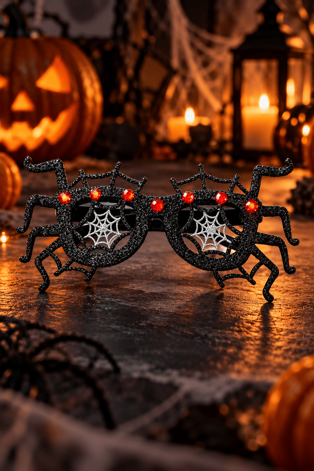 Halloween Taşlı Örümcek Parti Gözlüğü siyah Cadılar Bayramı