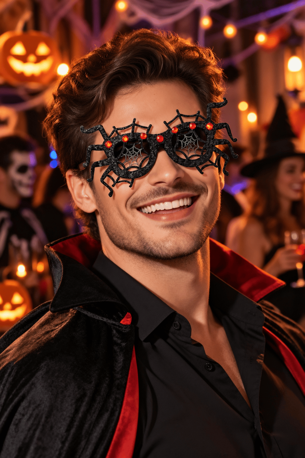 Halloween Taşlı Örümcek Parti Gözlüğü siyah Cadılar Bayramı